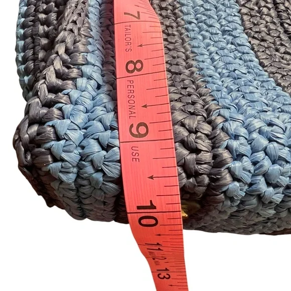 Kate Spade Sam Stripe Straw Medium Satchel Blue - Picture 12 of 16